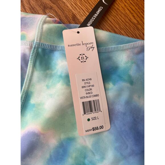 Nanette Lepore  Play Vista Blue Combo Compression leggings L NWT $58 watercolor - Picture 3 of 4